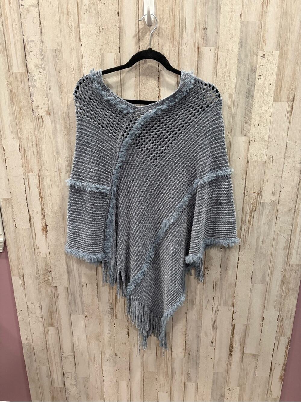 NATURAL LIFE Sky Blue Chenille Poncho Scarf Boho Lagenlook Festival Soft OS